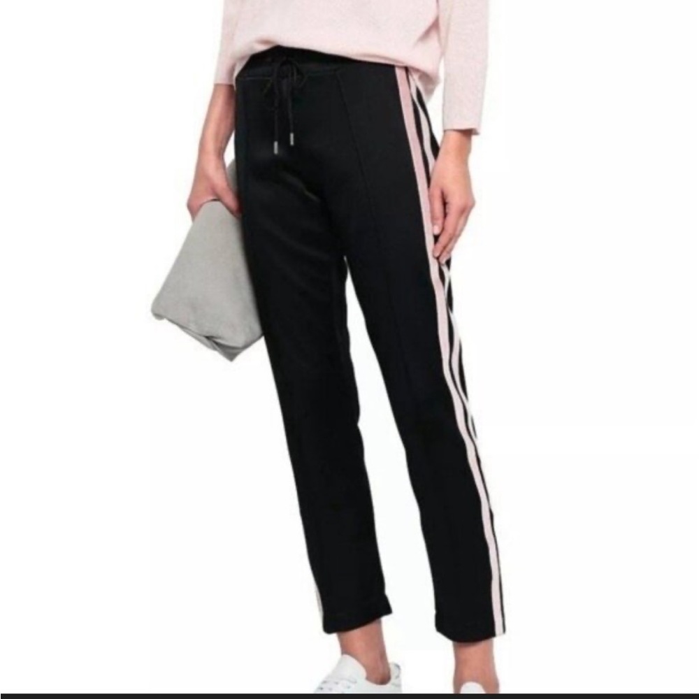 Sandro Paris Chic Black Joggers with Pink velvet Stripes